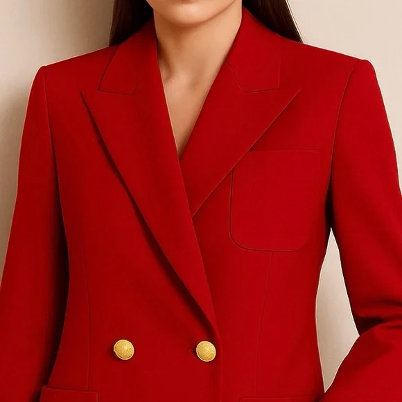 Escada Red Double-Breasted Cashmere Blazer β Luxury Italian Tailoring - Picture 3 of 10